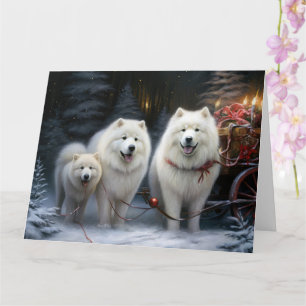 Carte Samoyède Sleigh Neigeux Décor Noël