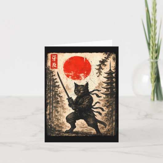 Carte Samurai Cat Japanese Mens Boys Kids Graphic Anime  (Devant)