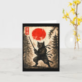 Carte Samurai Cat Japanese Mens Boys Kids Graphic Anime  (Fleur jaune)