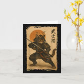 Carte Samurai Chat Warrior Japonais Ukiyo-e Artwork Chat (Fleur jaune)