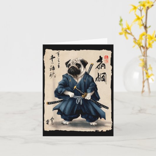 Carte Samurai Pug Japanese Anime Dog Pug Lover Funny For (Fleur jaune)