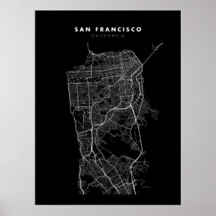 Carte San Francisco Imprimer Poster Papier noir & 