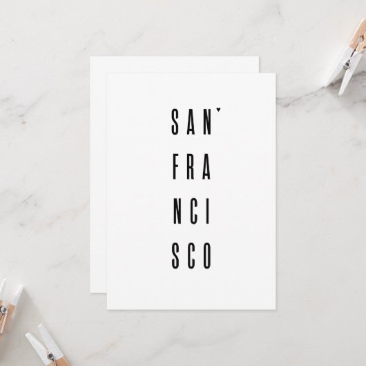 Carte San Fransisco - minimalistic typography card (Devant/Arrière en situation)