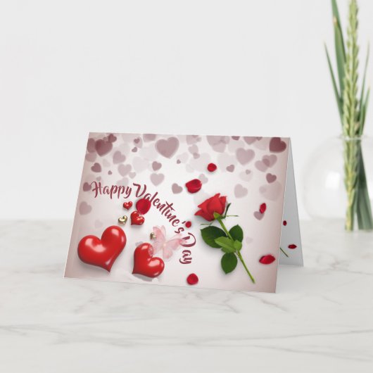 Carte San Valentín con rosa y corazones (Devant)