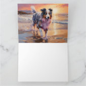Carte Sandy Australian Shepherd Dog on Beach Sunset (Intérieur)