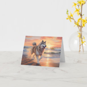 Carte Sandy Paws Alaskan Malamute Chien sur le coucher d