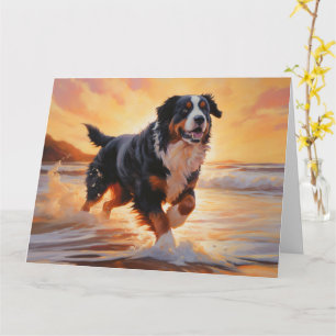 Carte Sandy Paws Bernese Mountain Dog on Beach Sunset