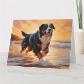 Carte Sandy Paws Bernese Mountain Dog on Beach Sunset (Devant)