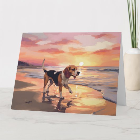 Carte Sandy Paws Chien Beagle sur le coucher du soleil d (Devant)