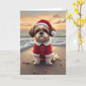 Carte Sandy Paws & Holiday Cheer – Little Beach Santa (Fleur jaune)