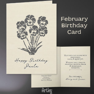 Carte Sansy Violet Stampé Février Linge Fleur de Naissan