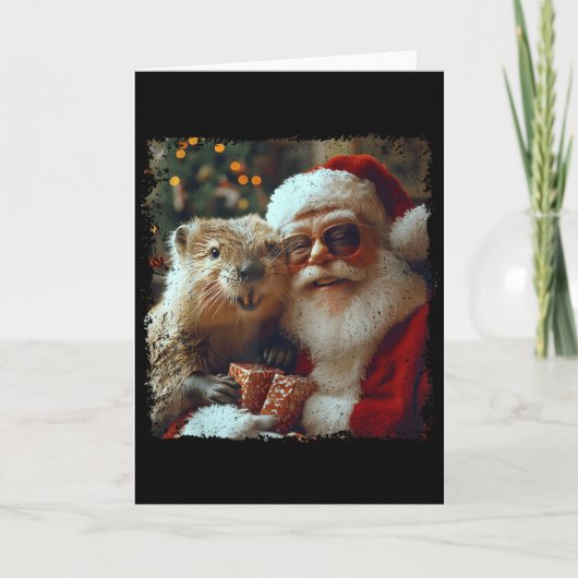 Carte Santa And Beaver Selfie Funny Christmas Design (Devant)