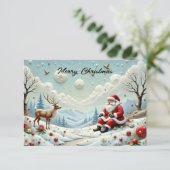 Carte Santa and His Reindeer in Snowy Landscape (Debout devant)