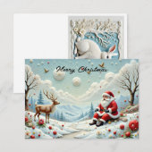 Carte Santa and His Reindeer in Snowy Landscape (Devant / Derrière)