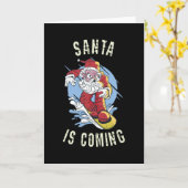 Carte Santa arrive en snowboard (Fleur jaune)
