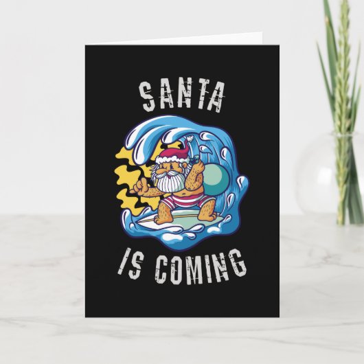 Carte Santa arrive sur planche de surf (Devant)