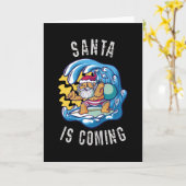 Carte Santa arrive sur planche de surf (Fleur jaune)