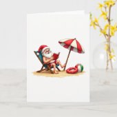 Carte Santa Beach Chair Reading Tropical Christmas (Fleur jaune)