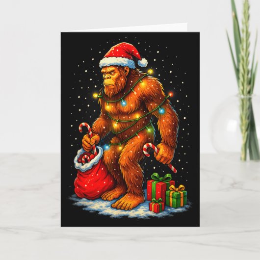 Carte Santa Bigfoot Christmas Lights Funny Sasquatch  (Devant)