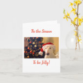 Carte Santa Chapeau Bull Terrier, C'est la Saison (Fleur jaune)