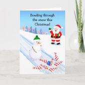 Carte Santa Cheering Snowman Bowling (Devant)