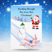 Carte Santa Cheering Snowman Bowling