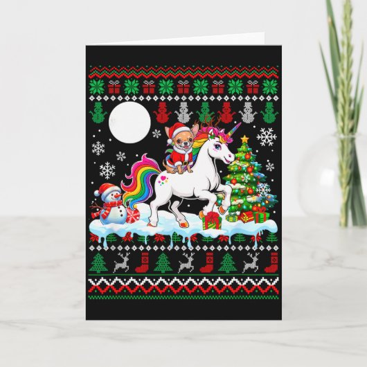 Carte Santa Chihuahua Riding Unicorn Sweater Christmas O (Devant)