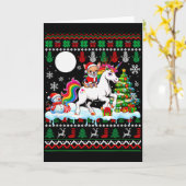 Carte Santa Chihuahua Riding Unicorn Sweater Christmas O (Fleur jaune)