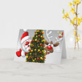 Carte Santa claus and reindeer behind a christmas tree.j (Fleur jaune)