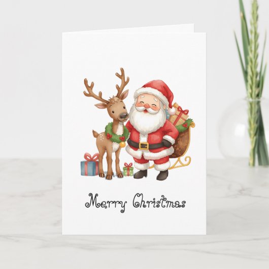 Carte Santa Claus and reindeer whimsical Greeting Card (Devant)