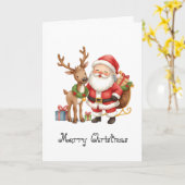 Carte Santa Claus and reindeer whimsical Greeting Card (Fleur jaune)