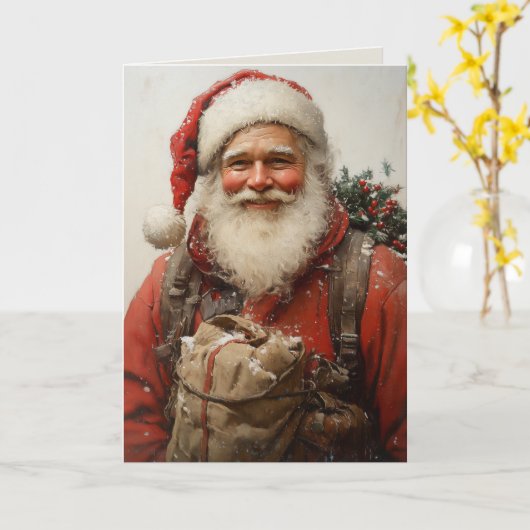 Carte Santa Claus classique Un art de Noël plein de coeu (Fleur jaune)
