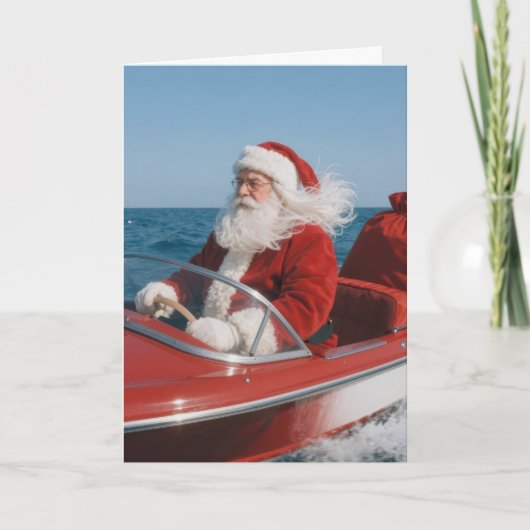 Carte Santa Claus Delivering Gifts By Speedboat (Devant)