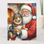 Carte Santa Claus Holding Australian Shepherd Christmas (Devant)
