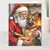 Carte Santa Claus Holding Belgian Shepherd Christmas Art (Devant)