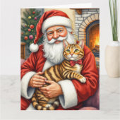 Carte Santa Claus Holding Bengal Cat Christmas Art (Devant)