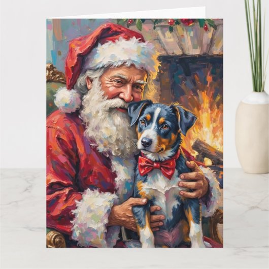 Carte Santa Claus Holding Blue Heeler Christmas Art (Devant)