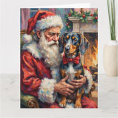 Carte Santa Claus Holding Bluetick Coonhound Christmas  (Devant)