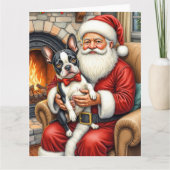Carte Santa Claus Holding Boston Terrier Christmas Art (Devant)