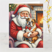 Carte Santa Claus Holding Bulldog Christmas Art (Fleur jaune)