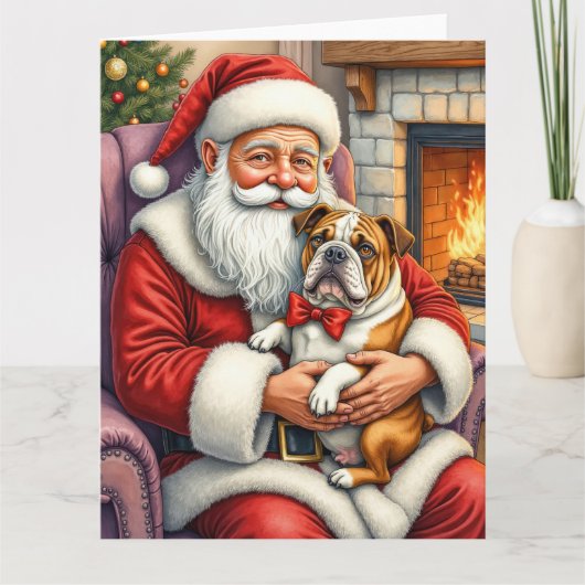 Carte Santa Claus Holding Bulldog Christmas Art (Devant)
