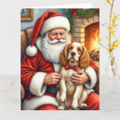 Carte Santa Claus Holding Cocker Spaniel Christmas Art (Fleur jaune)
