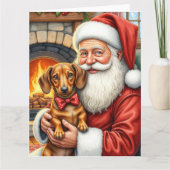 Carte Santa Claus Holding Dachshund Christmas Art (Devant)