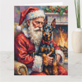 Carte Santa Claus Holding Doberman Christmas Art (Devant)