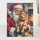 Carte Santa Claus Holding Finnish Lapphund Christmas Art (Devant)