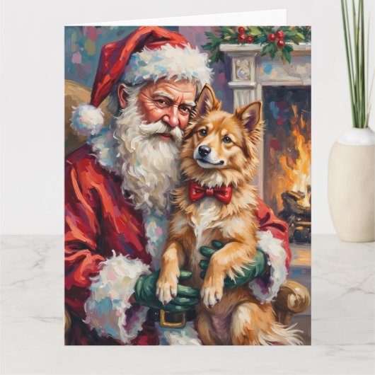Carte Santa Claus Holding Finnish Lapphund Christmas Art (Devant)