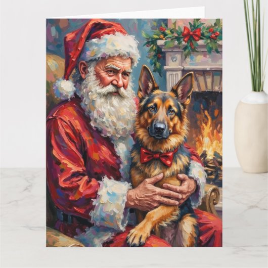 Carte Santa Claus Holding German Shepherd Christmas Art (Devant)