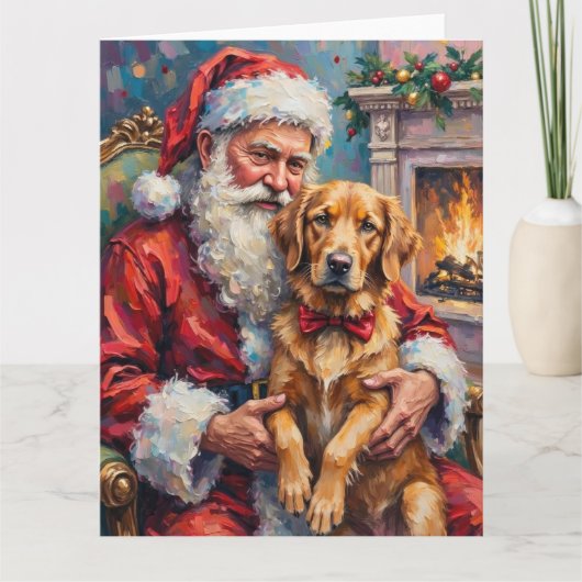 Carte Santa Claus Holding Golden Retriever Christmas Art (Devant)