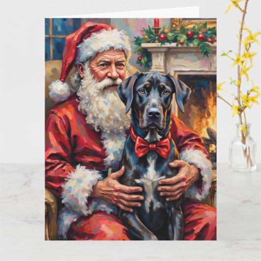 Carte Santa Claus Holding Great Dane Christmas Art (Fleur jaune)
