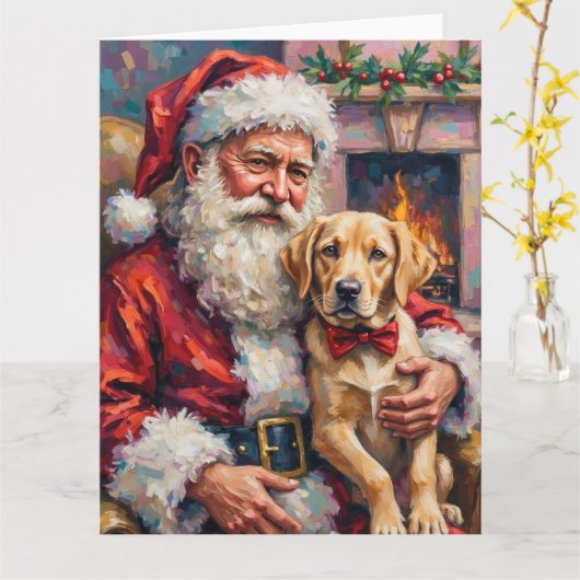 Carte Santa Claus Holding Labrador Christmas Art (Fleur jaune)